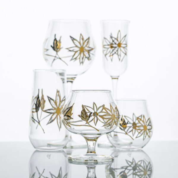 COSMO ROYALE NOBLE GULD Glasserie med COGNAC, drinks, vandglas, vinglas, champagneglas